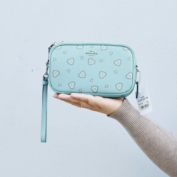 NWT Coach Western Hearts Double Zip Camera Bag Light Aqua - Picture 3 of 13